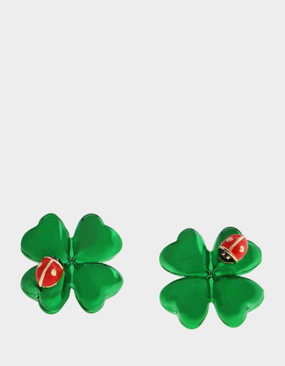Betsey Johnson SHAMROCK LADYBUG STUD EARRINGS GREEN Women's St. Patrick's Day Shamrock Ladybug Earrings