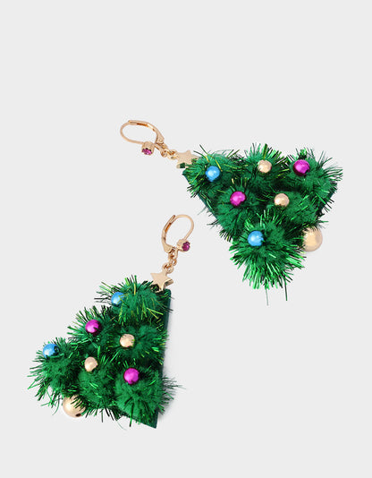 Betsey Johnson PLUSH TREE DROP EARRINGS FIR GREEN Women's Christmas-Themed Tree Drop Earrings