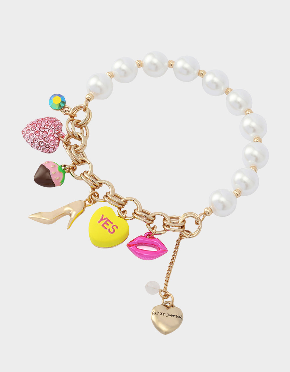 Betsey Johnson SWEETHEART CHARM STRETCH BRACELET PEARL Women's Valentine's Day Stretch Charm Pearl Bracelet