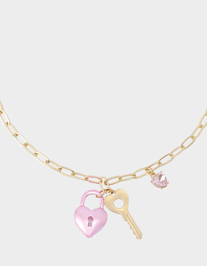 Betsey Johnson HEART LOCK SHORT PENDANT NECKLACE PINK Women's Valentine's Day Heart Pendant Necklace