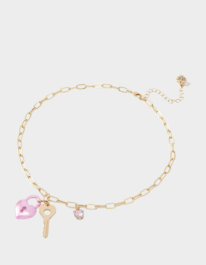 Betsey Johnson HEART LOCK SHORT PENDANT NECKLACE PINK Women's Valentine's Day Heart Pendant Necklace