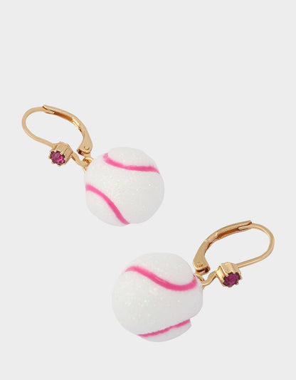 Betsey Johnson BASEBALL LEVER BACK EARRINGS WHITE Sports-Themed Women's Earrings