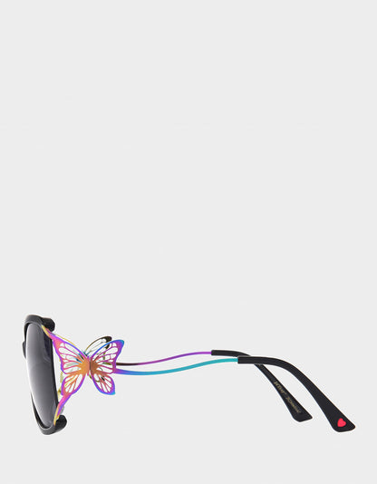 Betsey Johnson BLAZING STAR SUNGLASSES BLACK Women's Black Rainbow Butterfly Sunglasses