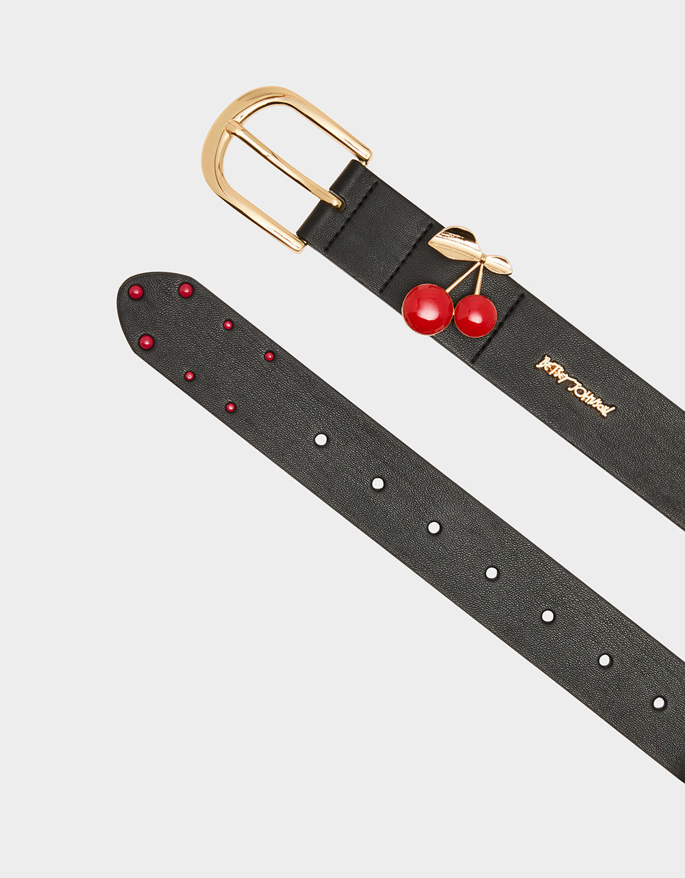 Betsey Johnson CHERRY KEEPER BELT 34MM BLACK Women's Black Faux Leather Cherry Charm Belt