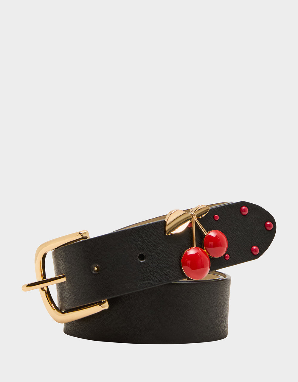 Betsey Johnson CHERRY KEEPER BELT 34MM BLACK Women's Black Faux Leather Cherry Charm Belt