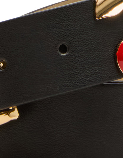 Betsey Johnson CHERRY KEEPER BELT 34MM BLACK Women's Black Faux Leather Cherry Charm Belt
