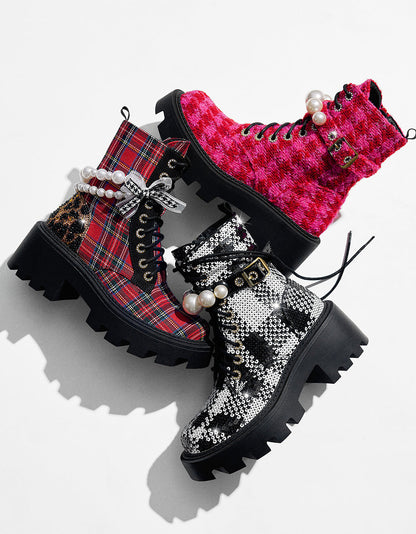 Betsey Johnson JONNIE FUCHSIA MULTI Lace-Up Platform Combat Women's Ankle Boot
