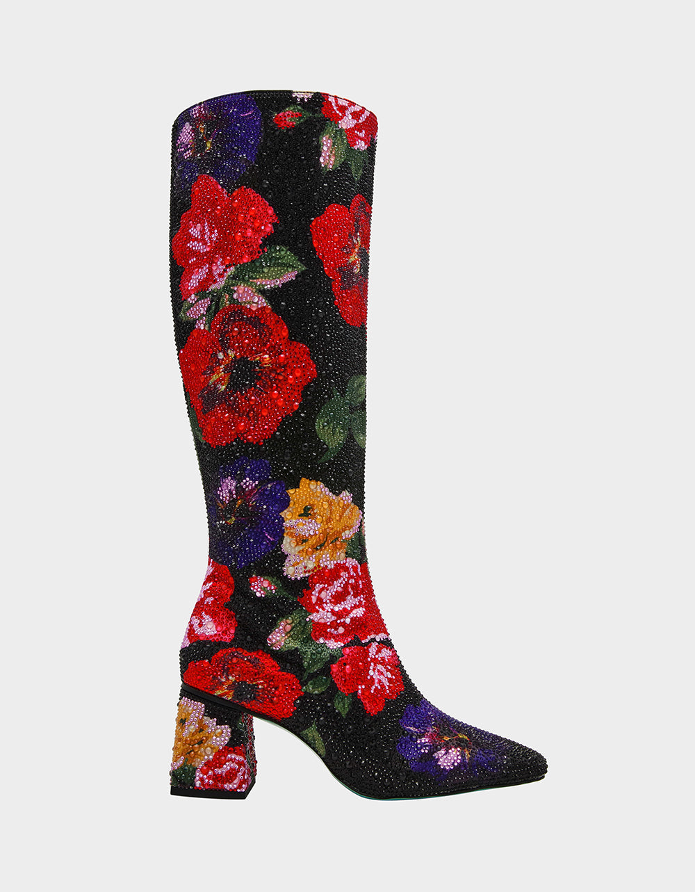 Betsey Johnson AVON BLACK FLOWER MULTI Women's Knee High Rhinestone Floral Boots