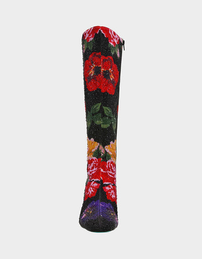 Betsey Johnson AVON BLACK FLOWER MULTI Women's Knee High Rhinestone Floral Boots