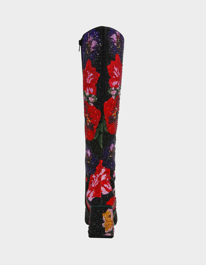 Betsey Johnson AVON BLACK FLOWER MULTI Women's Knee High Rhinestone Floral Boots