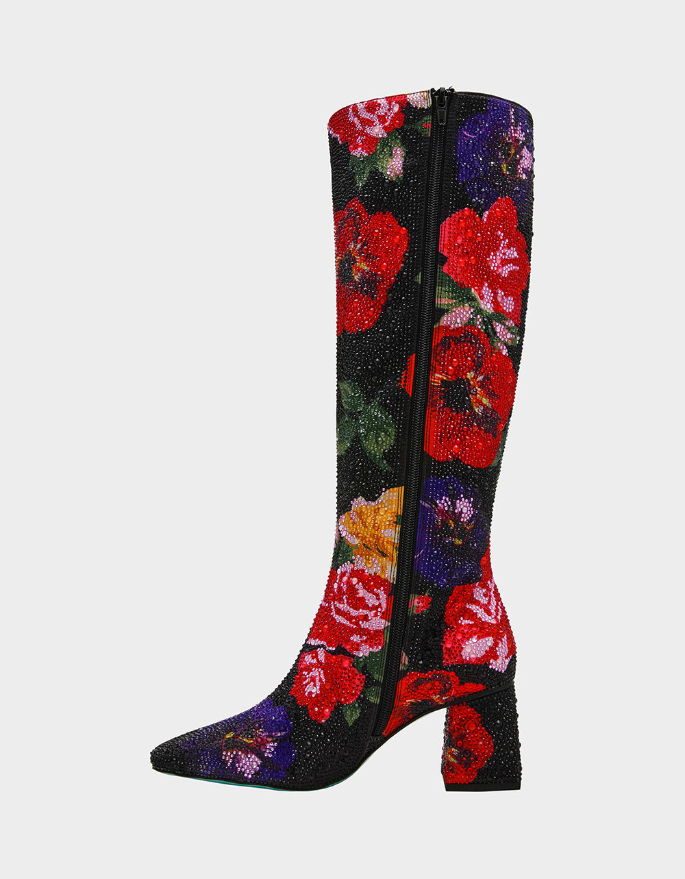 Betsey Johnson AVON BLACK FLOWER MULTI Women's Knee High Rhinestone Floral Boots