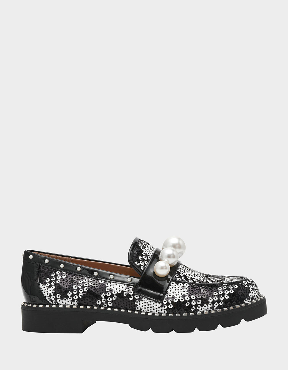Betsey Johnson HARLOE BLACK WHITE PLAID Platfrom Pearl Embellished Women's Loafer