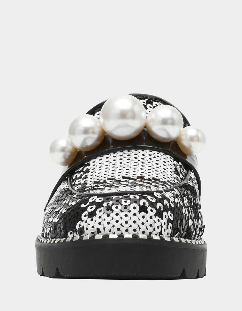 Betsey Johnson HARLOE BLACK WHITE PLAID Platfrom Pearl Embellished Women's Loafer