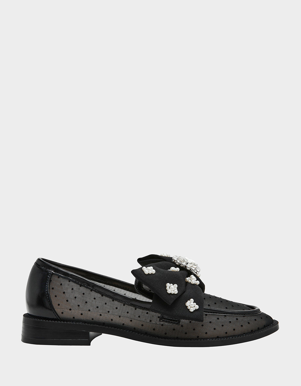 Betsey Johnson SETH BLACK Women's Mesh Pearl Bow Slip-On Loafer