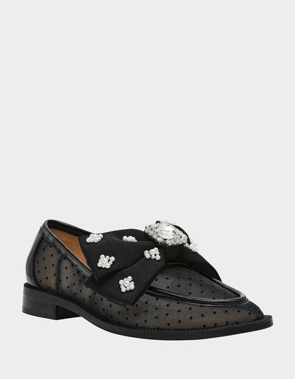 Betsey Johnson SETH BLACK Women's Mesh Pearl Bow Slip-On Loafer