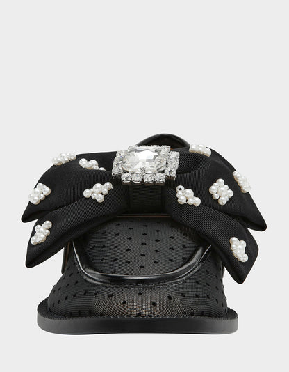Betsey Johnson SETH BLACK Women's Mesh Pearl Bow Slip-On Loafer