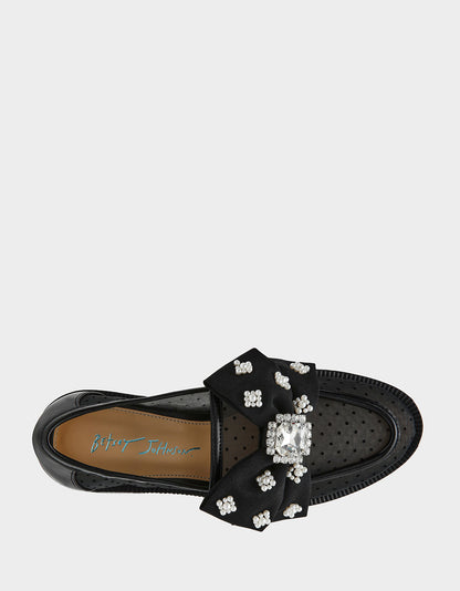 Betsey Johnson SETH BLACK Women's Mesh Pearl Bow Slip-On Loafer