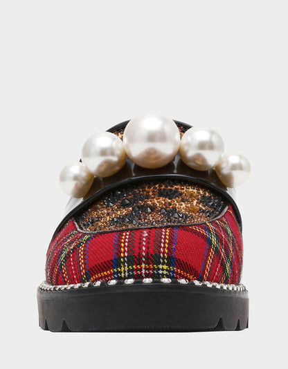 Betsey Johnson HARLOE RED PLAID Platfrom Pearl Embellished Women's Loafer