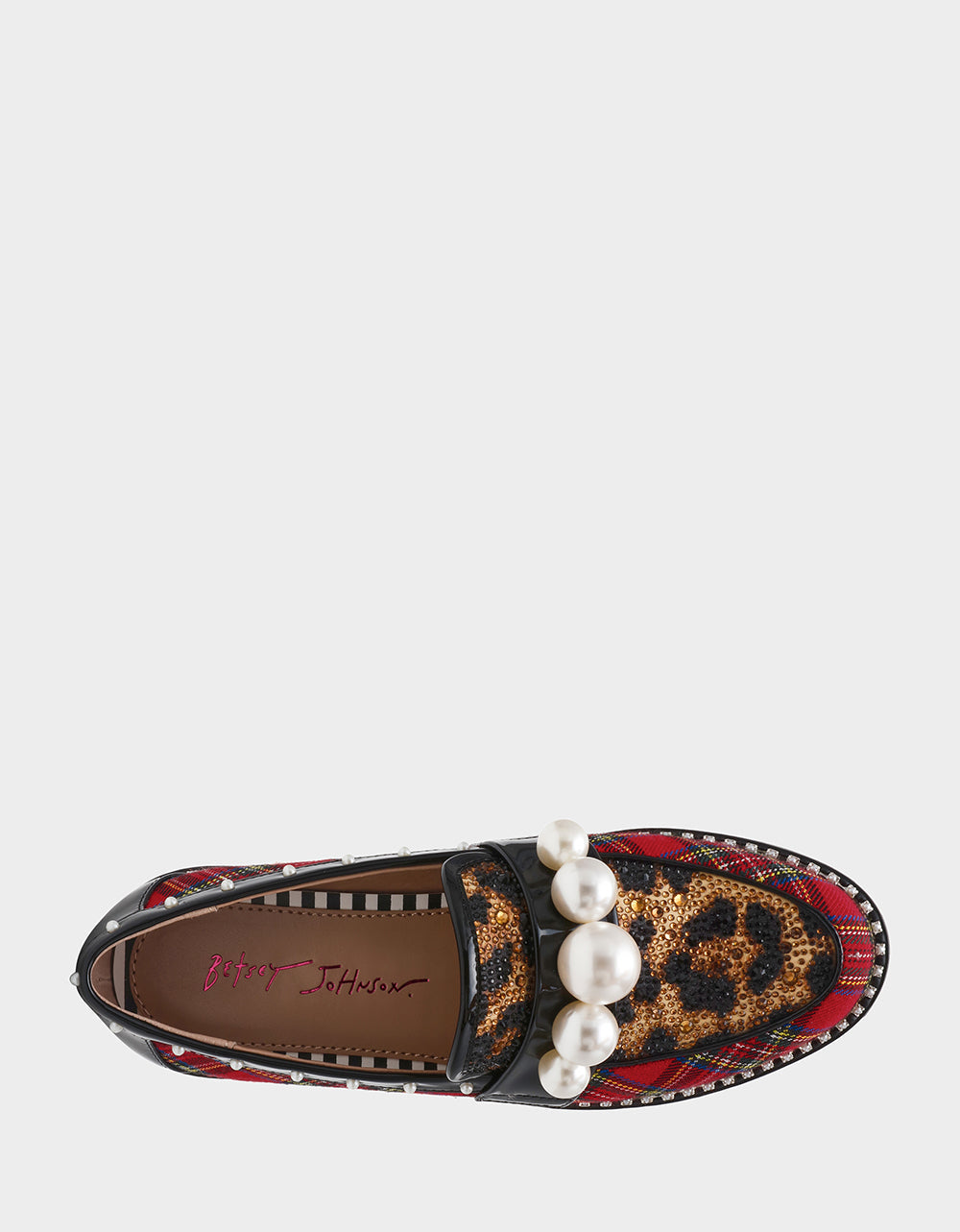 Betsey Johnson HARLOE RED PLAID Platfrom Pearl Embellished Women's Loafer