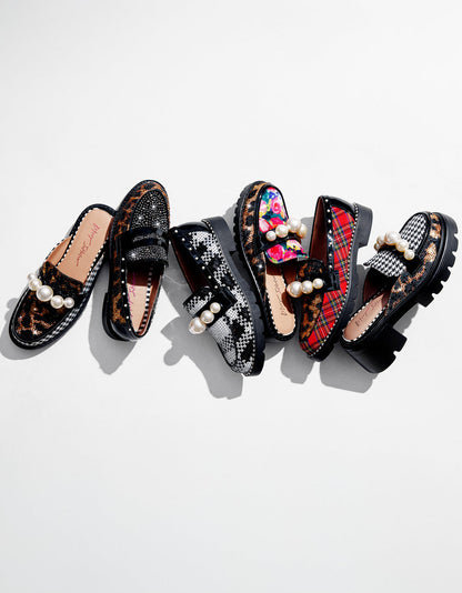 Betsey Johnson HARLOE RED PLAID Platfrom Pearl Embellished Women's Loafer
