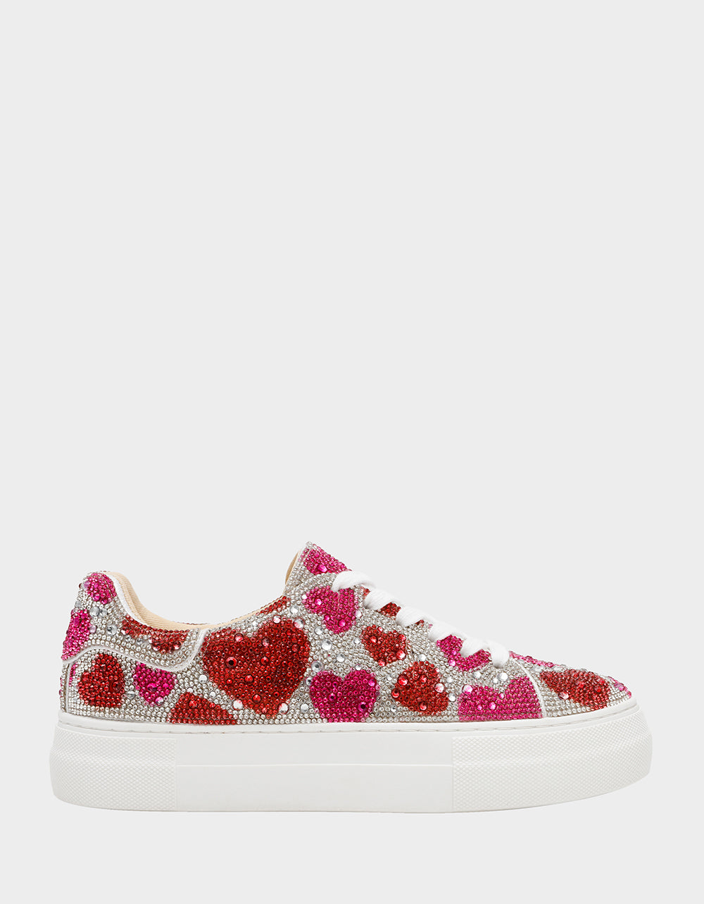 Betsey Johnson SIDNY RED/PINK HEARTS MULTI Women's Rhinestone Valentine's Day Heart Sneakers