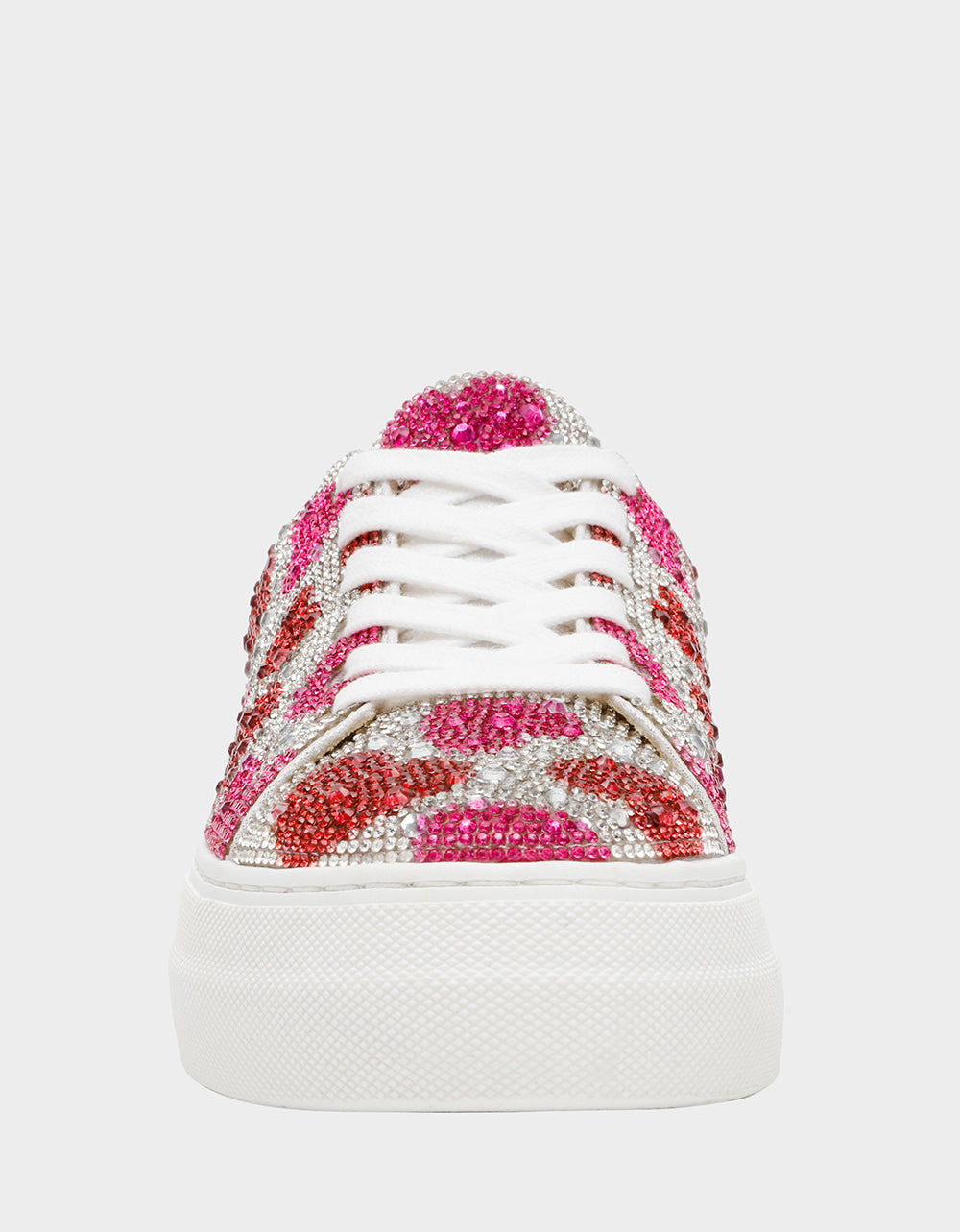 Betsey Johnson SIDNY RED/PINK HEARTS MULTI Women's Rhinestone Valentine's Day Heart Sneakers