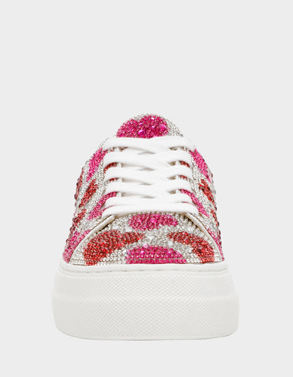 Betsey Johnson SIDNY RED/PINK HEARTS MULTI Women's Rhinestone Valentine's Day Heart Sneakers