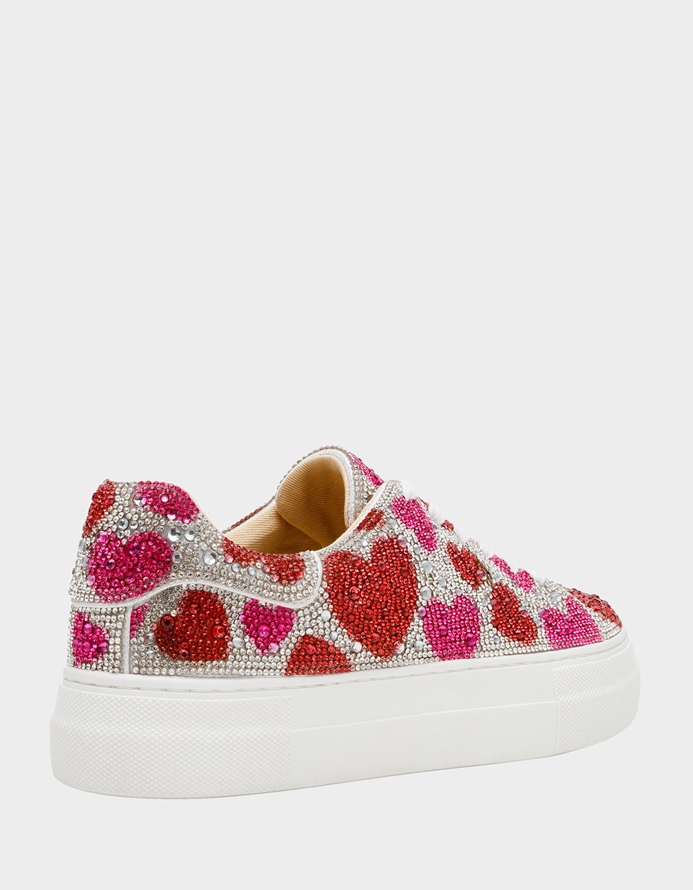 Betsey Johnson SIDNY RED/PINK HEARTS MULTI Women's Rhinestone Valentine's Day Heart Sneakers