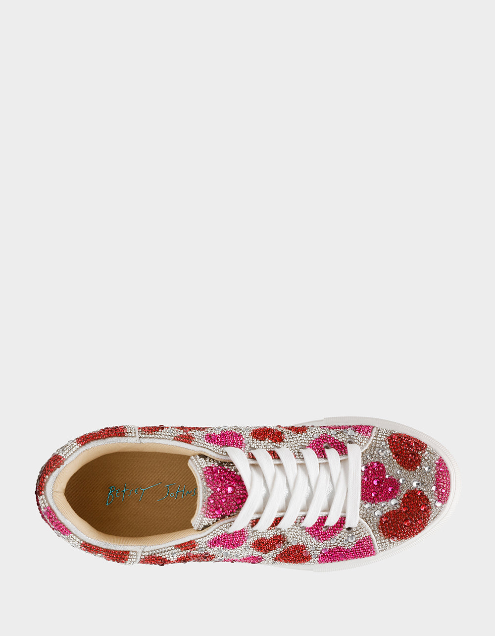 Betsey Johnson SIDNY RED/PINK HEARTS MULTI Women's Rhinestone Valentine's Day Heart Sneakers