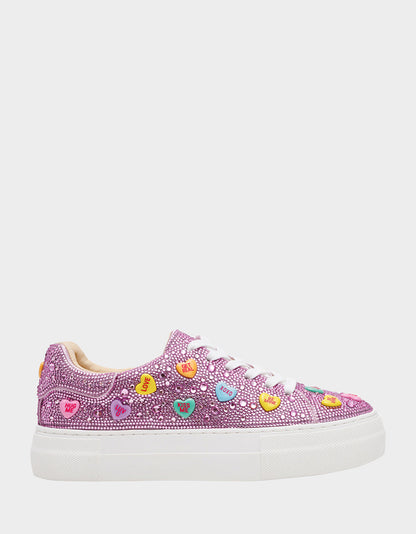 Betsey Johnson SIDNY PINK MULTI HEARTS Women's Rhinestone Candy Heart Sneaker