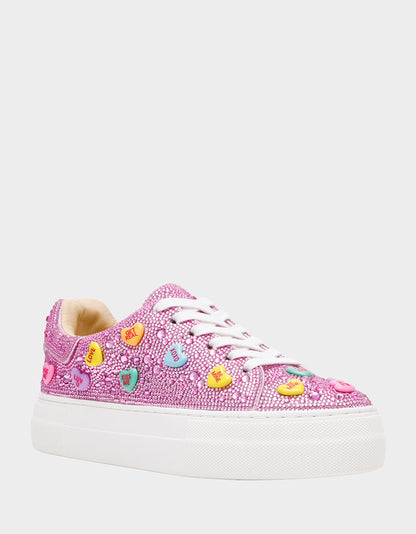 Betsey Johnson SIDNY PINK MULTI HEARTS Women's Rhinestone Candy Heart Sneaker