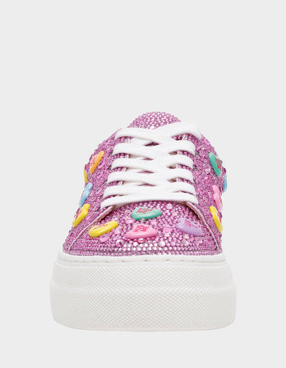 Betsey Johnson SIDNY PINK MULTI HEARTS Women's Rhinestone Candy Heart Sneaker