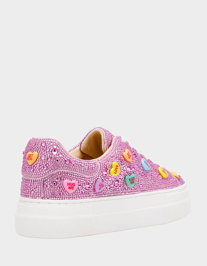 Betsey Johnson SIDNY PINK MULTI HEARTS Women's Rhinestone Candy Heart Sneaker