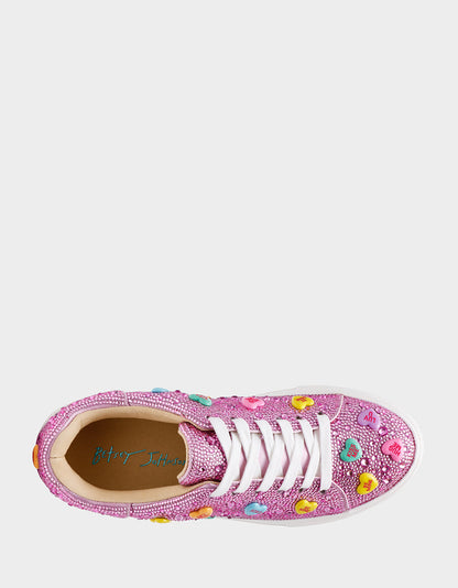 Betsey Johnson SIDNY PINK MULTI HEARTS Women's Rhinestone Candy Heart Sneaker