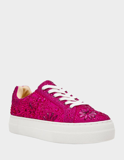 Betsey Johnson REILY Fuchsia Platform Low-Top Lace-Up Rhinestone Women's Sneaker