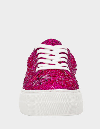 Betsey Johnson REILY Fuchsia Platform Low-Top Lace-Up Rhinestone Women's Sneaker