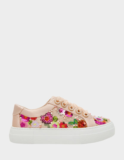 Betsey Johnson BONNY Nude Floral Sequin Mesh Floral Platform Low-Top Women's Sneaker