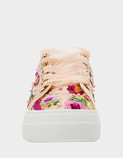 Betsey Johnson BONNY Nude Floral Sequin Mesh Floral Platform Low-Top Women's Sneaker