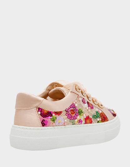 Betsey Johnson BONNY Nude Floral Sequin Mesh Floral Platform Low-Top Women's Sneaker