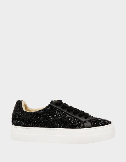 Betsey Johnson REILY Black Platform Low-Top Lace-Up Rhinestone Women's Sneaker
