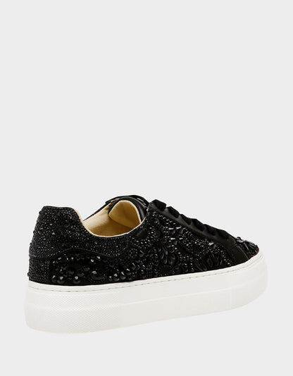 Betsey Johnson REILY Black Platform Low-Top Lace-Up Rhinestone Women's Sneaker