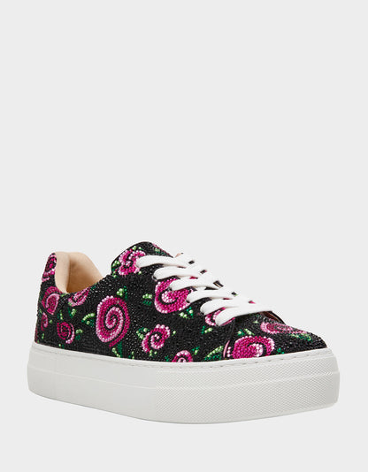 Betsey Johnson SIDNY BLACK ROSE Women's Tennis Sneaker