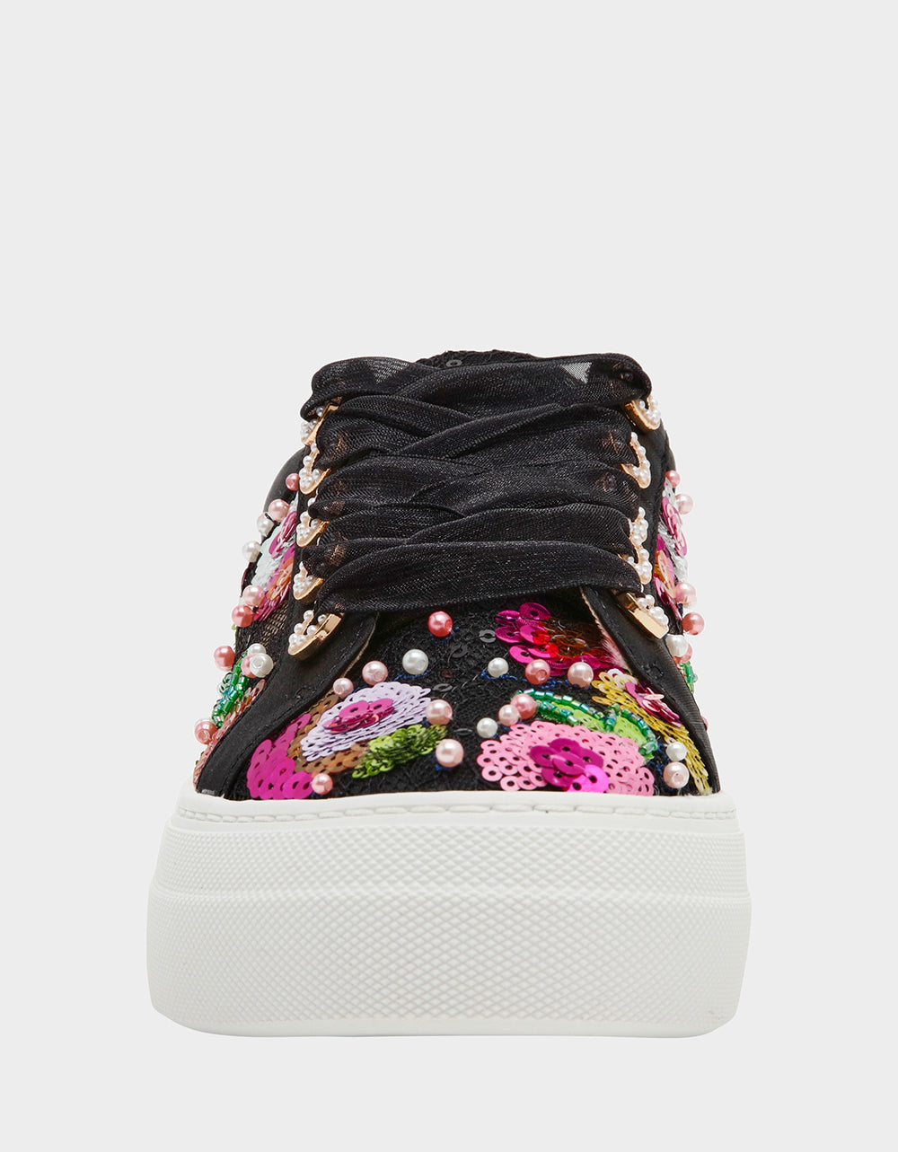 Betsey Johnson BONNY Black Floral Sequin Mesh Floral Platform Low-Top Women's Sneaker
