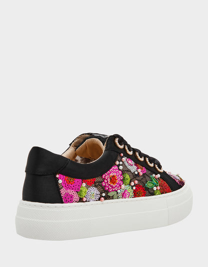 Betsey Johnson BONNY Black Floral Sequin Mesh Floral Platform Low-Top Women's Sneaker