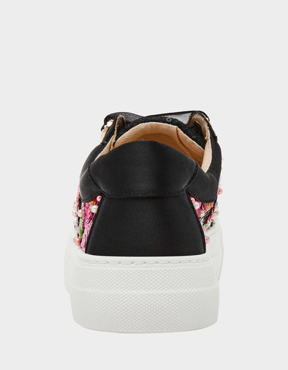 Betsey Johnson BONNY Black Floral Sequin Mesh Floral Platform Low-Top Women's Sneaker