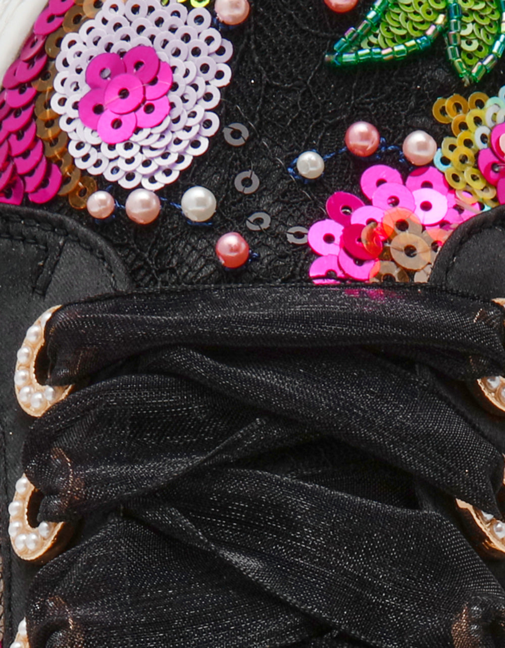 Betsey Johnson BONNY Black Floral Sequin Mesh Floral Platform Low-Top Women's Sneaker