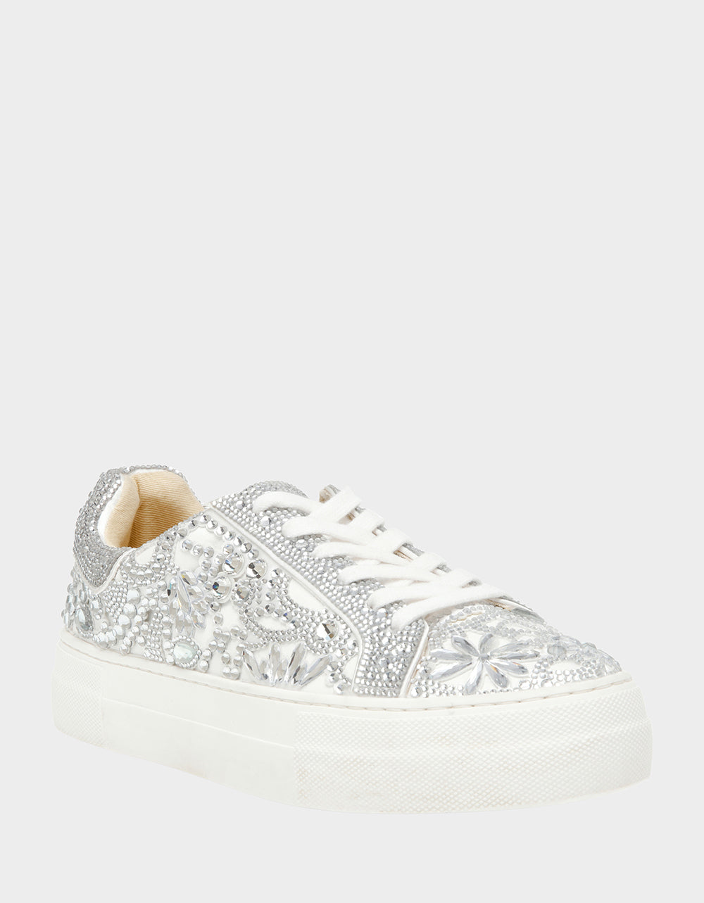 Betsey Johnson REILY WHITE Platform Low-Top Lace-Up Rhinestone Women's Sneaker
