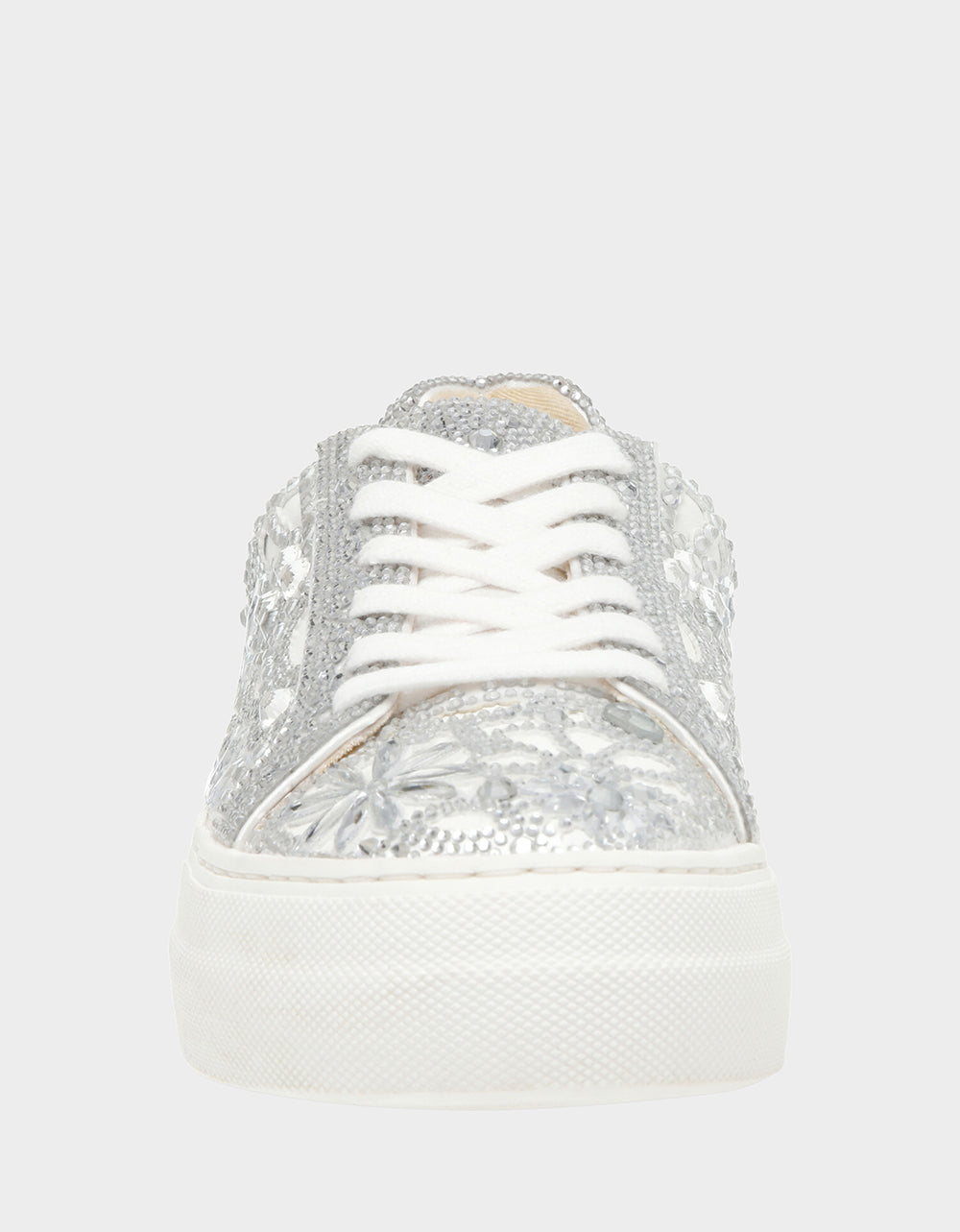 Betsey Johnson REILY WHITE Platform Low-Top Lace-Up Rhinestone Women's Sneaker