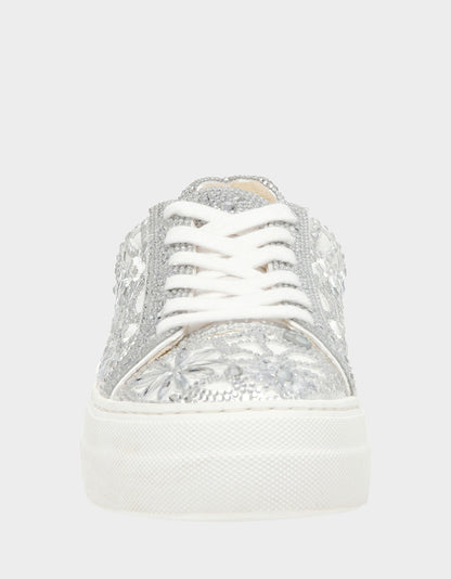 Betsey Johnson REILY WHITE Platform Low-Top Lace-Up Rhinestone Women's Sneaker