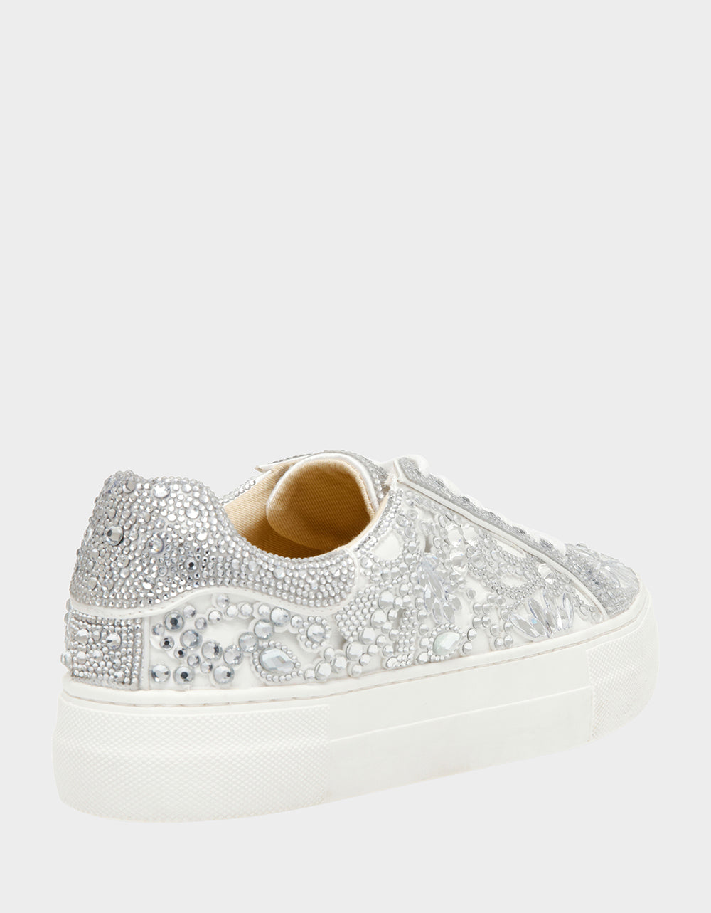 Betsey Johnson REILY WHITE Platform Low-Top Lace-Up Rhinestone Women's Sneaker